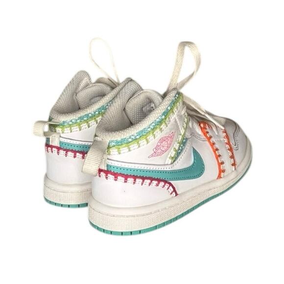 Kids Nike Air Jordan 1 Mid SE TD 'Multi Knit' Size 9C White Green - Picture 4 of 6